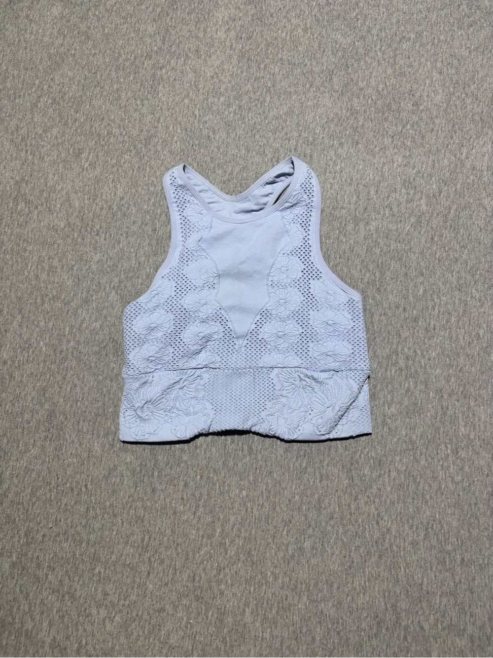 FP Movement by Free People Pale Blue Lace-Panel Racerback Crop Tank
